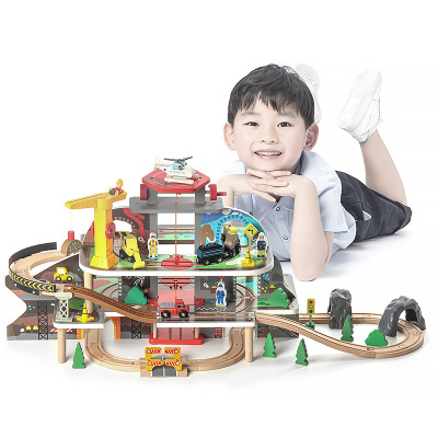 Uncle Xiaolin 79 Pieces Mine Rail Car Set Track Wooden Children Educational Assembly Parent-Child Toy Car Gift