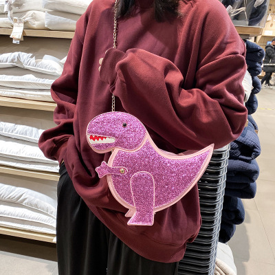 Foreign Trade New European and American Fashion Laser Sequined Dinosaur Shoulder Bag Funny Personality Ferocious Three-Dimensional Dinosaur Messenger Bag