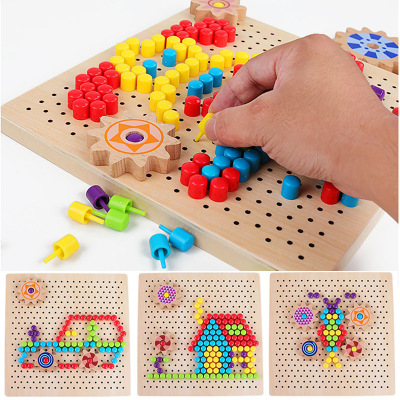 Children's Puzzle Educational Toys Wooden Mushroom Nail Combination Assembly Power Strip Male and Female Baby Intelligence Development Puzzle