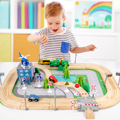 Uncle Kobayashi 108 Pieces Road Train Track Set Wooden Children Educational Assembly Toy Car