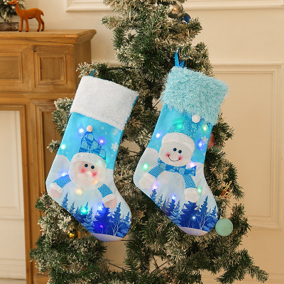 Flange SA New Style with Light Christmas Stockings Blue Old Snowman Glowing Candy Bag Christmas Decorative Gift Socks