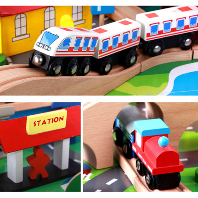 Uncle Xiaolin 88 Pieces Wooden Table Children's Train Track Puzzle Parent-Child Early Education Boys and Girls Assembled Toys