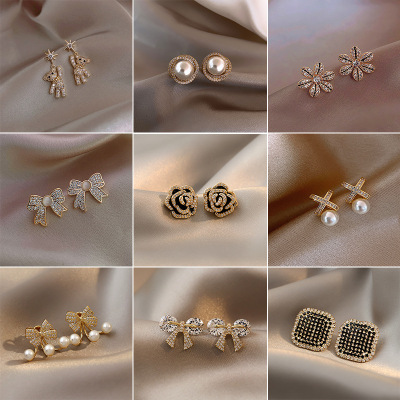 925 Silver Pin Earrings Women's Cross-Border Internet Influencer Pearl Earrings Elegant Socialite Eardrop Earring Wholesale Thin Effect Earrings