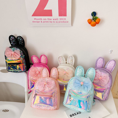 2022 New Children's Backpack Fashion Laser Girl's Kindergarten Backpack Western Style Sequin Bow Small Backpack