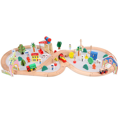 Uncle Xiaolin 78 Pieces Wooden Train Track Amusement Park Set Children Educational Assembly Toy Car Boys and Girls