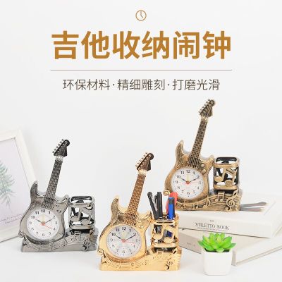 Factory Direct Sales Retro Guitar Modeling Alarm Clock with Pen Holder Creative Desktop Decoration Multi-Purpose Alarm Clock