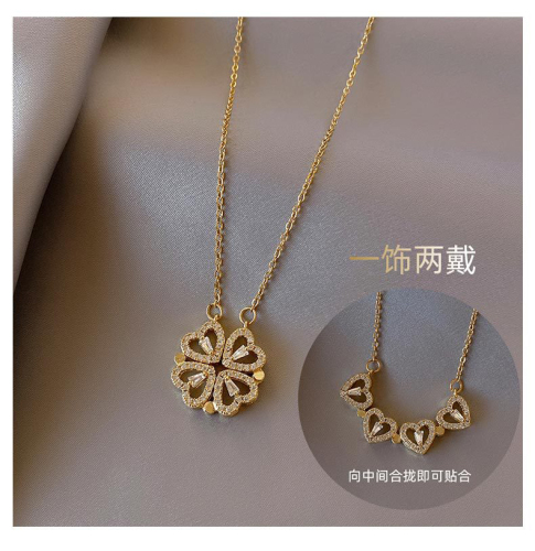 four-leaf clover necklace a two-piece tiktok hot light luxury niche lover gift can be opened and closed inlaid zircon