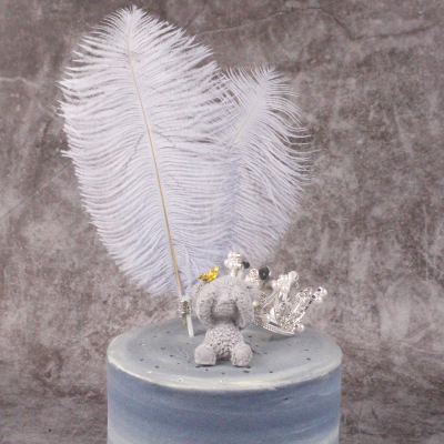 Beautiful Gray Natural Ostrich Pearl Feather Baking Cake Topper Cake Card Wedding Party Cake Arrangement