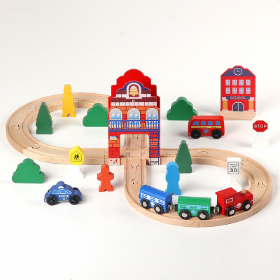 Cross-Border Hot Wooden 8-Word Bell Tower Magnetic Train Assembled Track Children Educational Assembly Toy Box