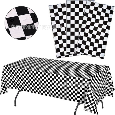 New Cross-Border F1 Racing Black and White Plaid Disposable Party Tablecloth PEVA Birthday Decoration Tablecloth 1.37*2.74M