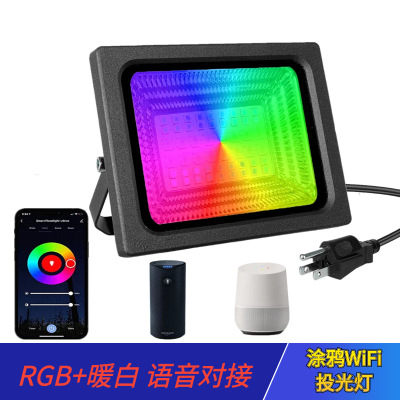 WiFi Flood Light WiFi Floodlight Graffiti LED Intelligent RGB Flood Light Remote Voice Docking Projection Light
