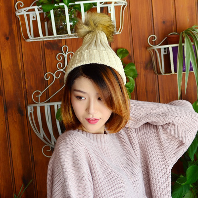 2020 New Winter Women's Adult Curling Woolen Cap Korean Style Knitted Wool Ball Warm Hat Factory Wholesale