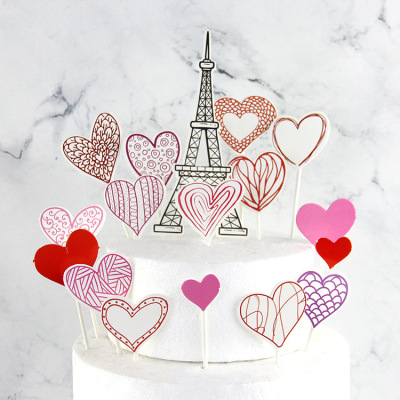 Baking Cake Topper Inserts Painted Multi-Color Love Eiffel Iron Match Dessert Table Card Cup Decorative Flag