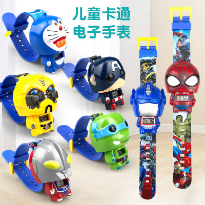 Foreign Trade Hot Selling Super Hero Children's Deformation Telescopic Electronic Watch Toy New Exotic Cartoon Cute OPP Bag