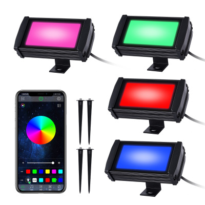 Smart Flood Light Electrodeless Dimming and Color-Changing Timing Outdoor Waterproof Colorful Bluetooth App Landscape Lawn Lamp