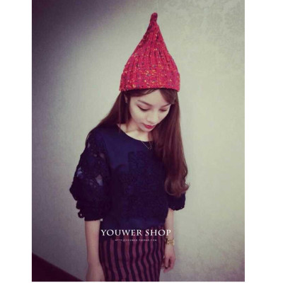 Autumn and Winter Women's Pointed Knitted Hat Korean Style New Outdoor Hat Thickened Mixed Color Wool Hat Factory Wholesale
