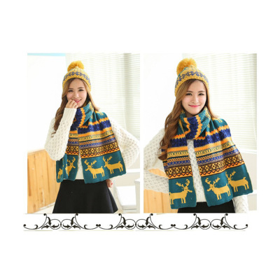 Hat Scarf Dual-Use Knitting Suit Winter Outdoor Hat Set Warm Jacquard Knitted Hat Factory Wholesale