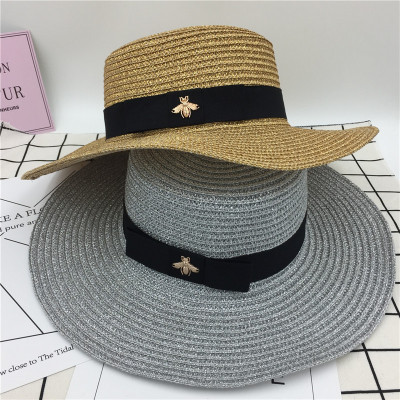 2020 Little Bee Gold Silk Woven Straw Hat Summer Women's Sun Shade Top Hat Women's Sun Protection Hat Factory Wholesale