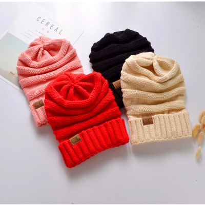 2020 New European and American Winter Foreign Trade Knitted Hat Labeling Knitted Woolen Cap Outdoor Keep Warm Pullover Hat
