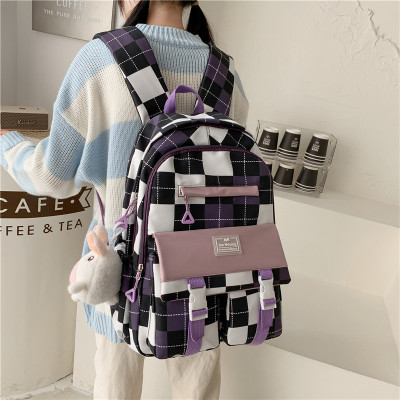 New Schoolbag Female Ins Japanese Junior High School High School and College Student Backpack Chessboard Backpack