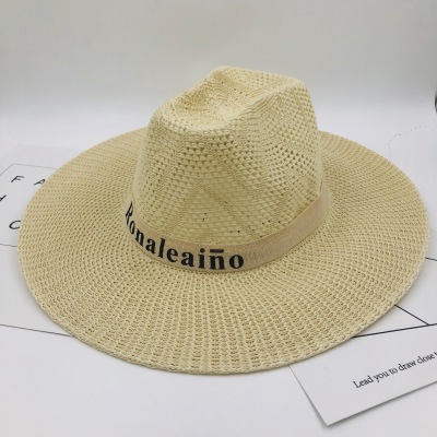 Summer New Men's Hat Travel Beach Sun Protection Sunshade Western Denim Casual Big Brimmed Straw Hat Wholesale Customization