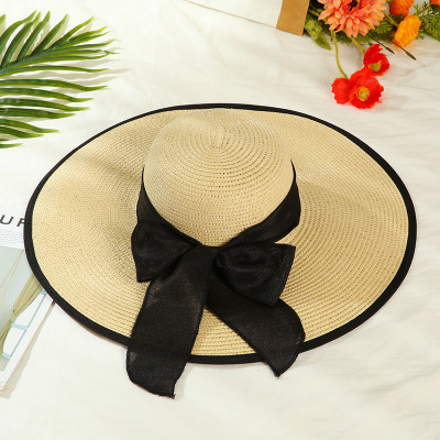 Factory Direct Sales Creative Women's Hat Warp Knitted Sun Protection Beach Straw Hat Big Yanbian Sun Hat One Piece Dropshipping