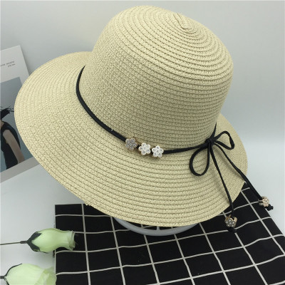 2020 Summer Outdoor Women's Hat Flower Ornaments Leather Rope Straw Sun Hat Korean Fashion Broad-Brimmed Hat