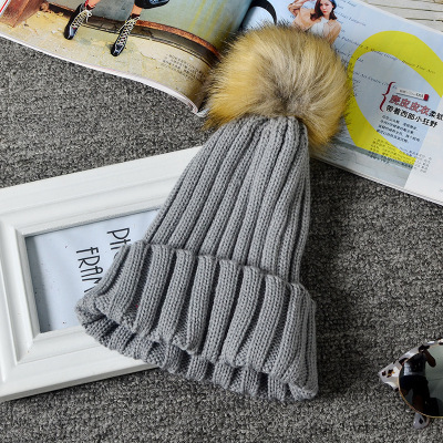 2020 New Children's Solid Color Knitted Hat Curling Wool Korean Rabbit Fur Knitted Warm Hat Factory Wholesale