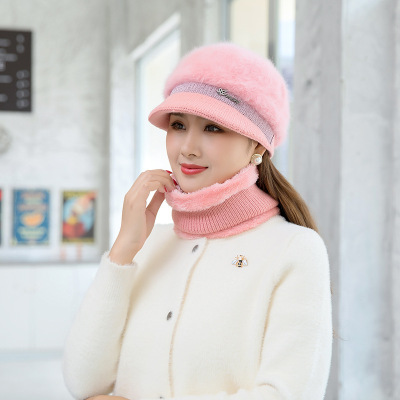 New Winter Mom Style Hat Women's Fleece-Lined Warm Middle-Aged and Elderly Hat Scarf Gloves Three-Piece Suit Riding Windproof