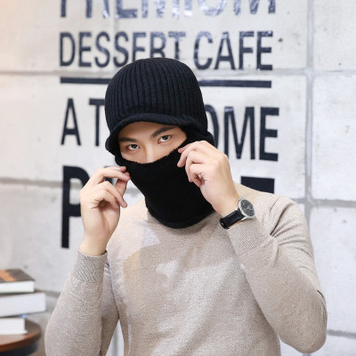 Autumn and Winter Duck Tongue Knitted Sleeve Cap Lengthen and Thicken Neck Protection Windproof Cycling Earmuffs Hat Fleece-Lined One-Piece Bandit Hat