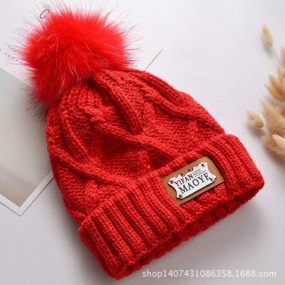 New Winter Women's Korean-Style Rabbit Fur Hat Fashion Warm Keeping plus Velvet Labeling Fur Ball Knitted Hat Factory Wholesale