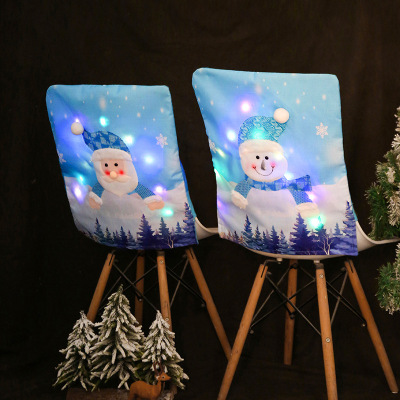 Christmas Light-Emitting Chair Cover Christmas Blue Old Man Snowman Chair Cover Christmas Restaurant Table and Chair Cover