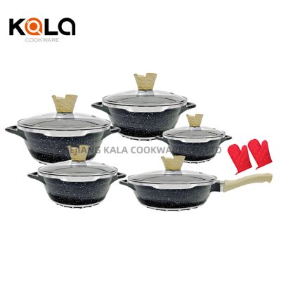 12-Piece Wood Grain Cover Beads Pot Set Non-Stick Pan an Aluminum Pot Soup Pot Frying Pan Casserole