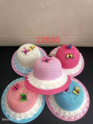 Baby Girl Hat Beach Children's Straw Hat Three-Dimensional Butterfly Sun Hat Summer Hat Summer Sun Protection Little Girl