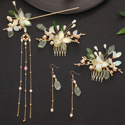 Headdress for Han Chinese Clothing Hairpin Set Antique Style Hair Comb Hairpin Full Set Tassel Traditional Costume Hair Accessories Hair Comb Ornament