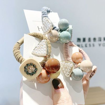 New Korean Style Dongdaemun Candy Color round Beads Ball Hair Band Rubber Band Triangle Pearl Women's Simple Hair Ring Headband
