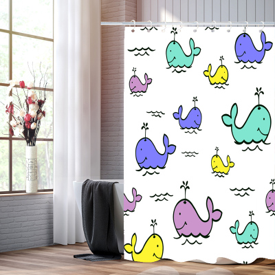 Dolphin Bathroom Dry Wet Separation Shower Curtain Satin Polyester Fabrics Waterproof Wholesale and Retail 