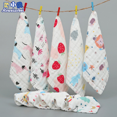 Cotton Seersucker Square Scarf Gauze Six Layers High Density 25*25 Printing Children Baby Bibs Small Tower Absorbent