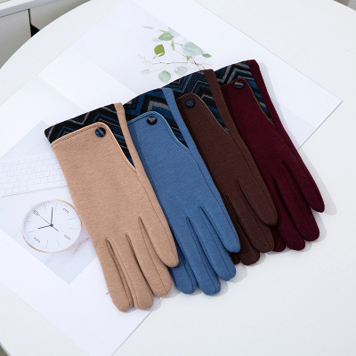 Autumn and Winter Cycling Warm Women's Gloves Non-Inverted Velvet Thick Flannel Derong Edge Buckle Touchpad Sensible Gloves Wholesale