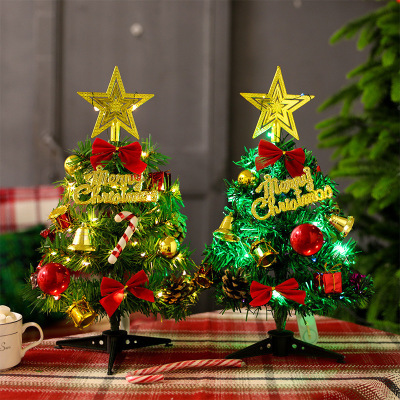 Cross-Border Manufacturers Christmas Tree with Lights Christmas Decorations Arrangement Handmade Desktop Mini Christmas Tree Ornaments