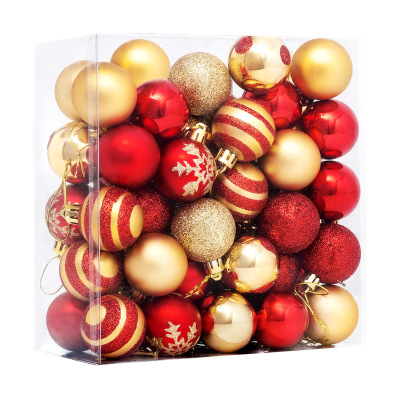 Cross-Border Hot Boxed 4cm50pcs Electroplated Plastic Christmas Hanging Ball Hand Painting Home Decoration Sundries Pendant
