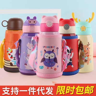 New Children 'S Thermos Mug 304 Stainless Steel Student Dual-Use Portable Cartoon Water Bottle Water Cup With Straw