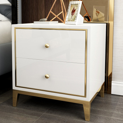 Ascending Poetry Modern Light Luxury Simple Bedside Table Black White Bright Paint Stainless Steel Gold Plated Bedroom Locker