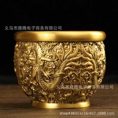 Pure Copper Dragon Pattern Cylinder New Chinese Retro Creative Personalized Trend Home Living Room Office Ashtray Luxury Big Decorations