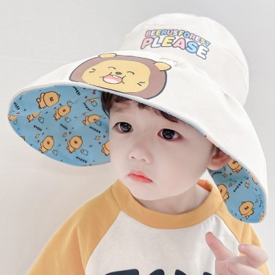 Children's Air Top Sun Hat Boys and Girls Summer Sun Protection Big Brim Baby Fisherman Hat UV Protection Sun Hat Tide
