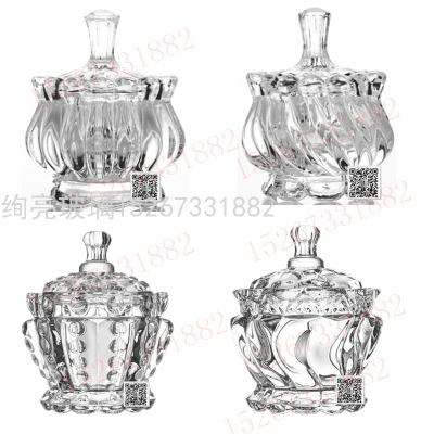 High White Transparent Glass Sugar Bowl  Candy Box Wedding Candies Box Decoration Incense Candle Holder