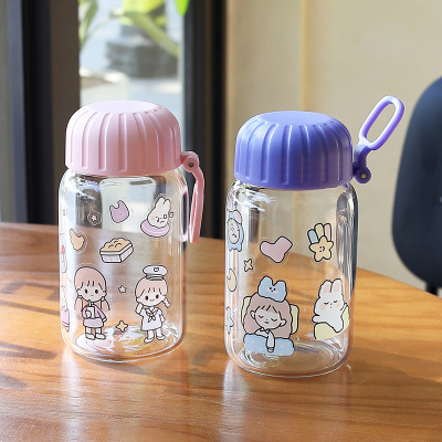Cartoon Stickers DIY Children High Borosilicate Glasses in Stock Wholesale 2022 Summer New Cute Clear Water Cup