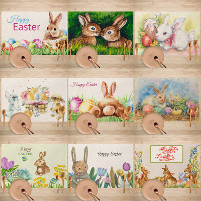 Printed Easter Placemat Linen Material Solid Color High Durable Table Mat Factory Supply Colorful Durable Placemat