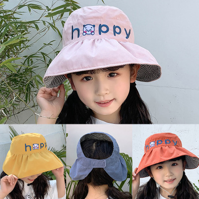 Children's Sun Hat Wholesale Big Brim Foldable UV Protection Sun Hat Boys and Girls Letter Embroidery Topless Hat