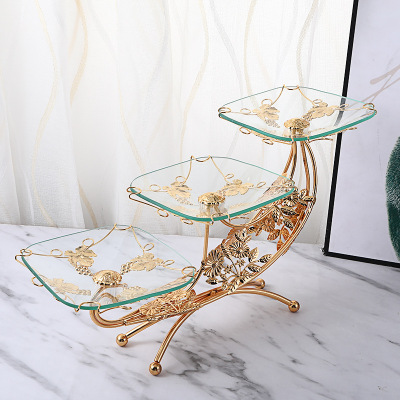 European Classical Style Crystal Glass Fruit Plate Retro Affordable Luxury Hotel Club Dessert Pastry Decorative Tray Wholesale